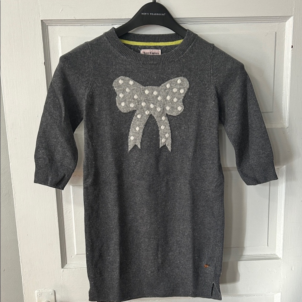 Original Juicy Couture Gray Sweater Dress with Polka Dot Bow